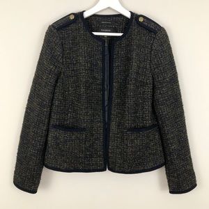 Talbots Boucle Tweed Italian Knit Blazer Blue Green